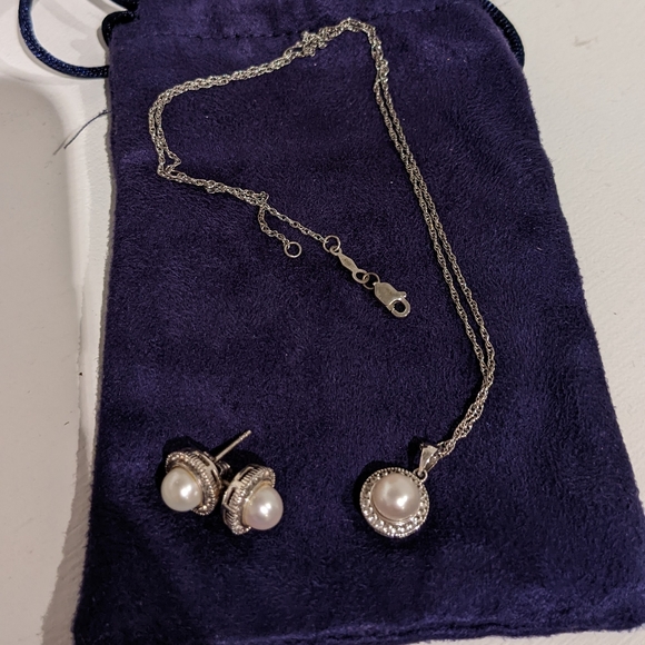 People's Jewelers Pearl & White Sapphire Necklace & Earrings Set - Picture 5 of 5